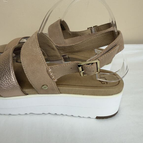 UGG Braelynn Metallic Gold Leather Straps Platform Sandal Womens Size 10 - Picture 8 of 13